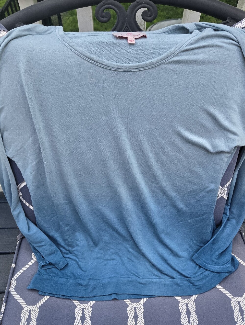 Laurie Felt QVC Ombre Dip Dye Aqua Teal Blue Long Sleeve Stetch Knit Top Small
